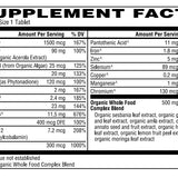 Supplement facts for organic whole food blend