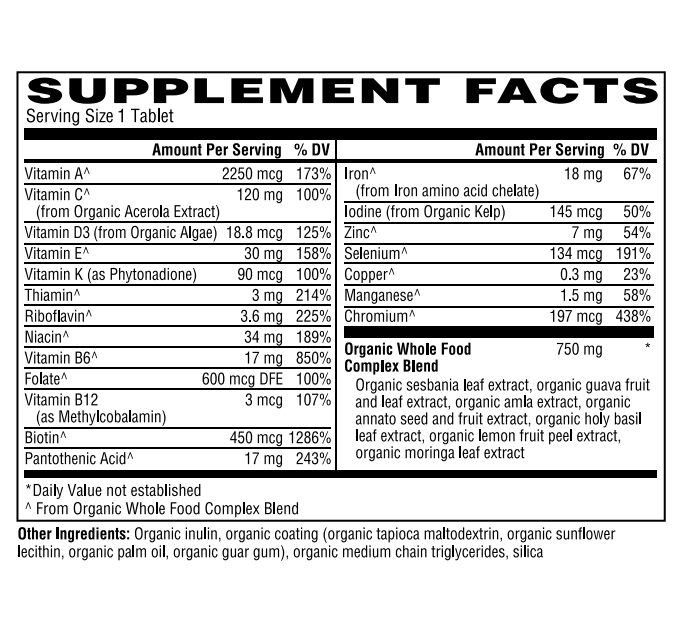 Supplement Facts for HUA Wellness Once Daily Prenatal Multivitamin