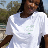 Model wearing Touch Grass Club relaxed