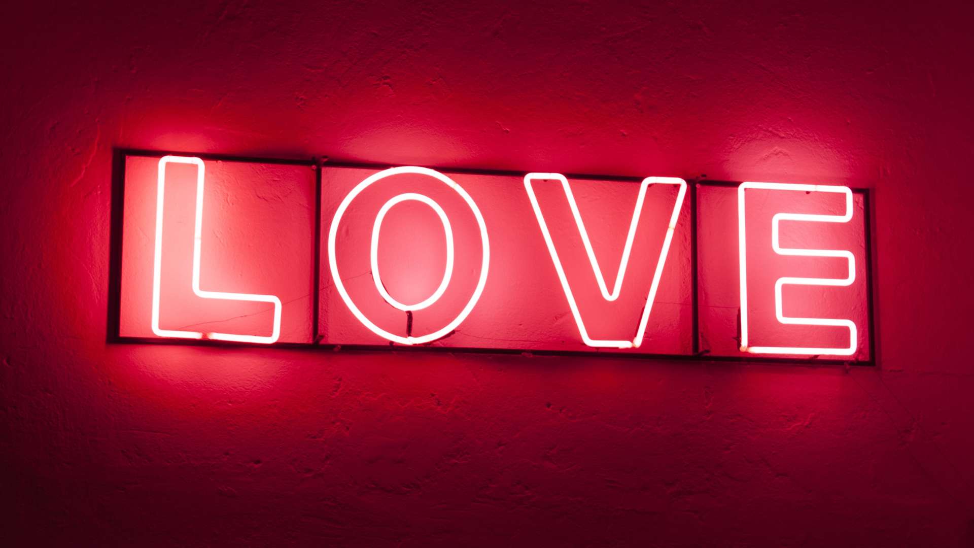 Neon lights that spell the word, "love"