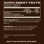 Supplement Facts for HUA Wellness Whole Food Magnesium Powder Supplement in Mixed Berry flavor for Sleep, Stress, Muscle Recovery and more. Experience the benefits of magnesium with this premium powder supplement.