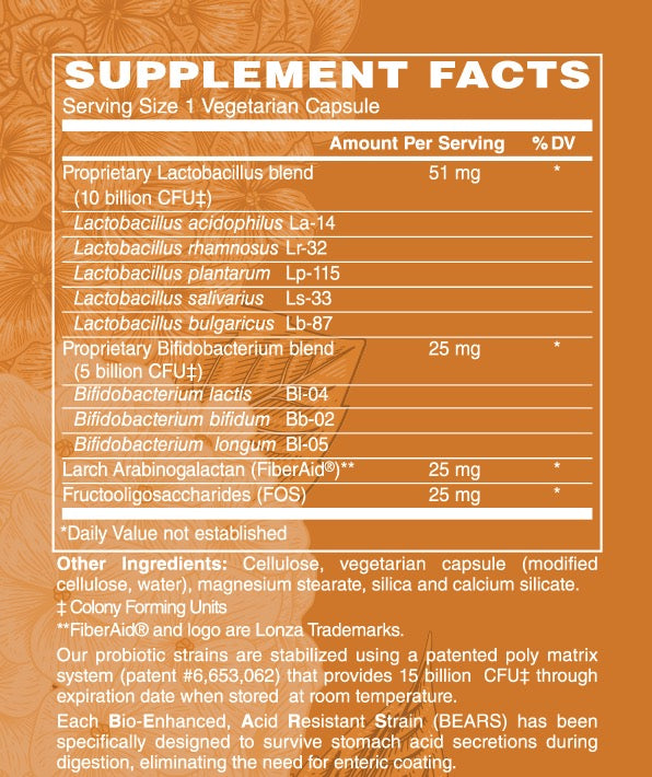 Supplement Facts for Women's 15 Billion Probiotic by HUA Wellness